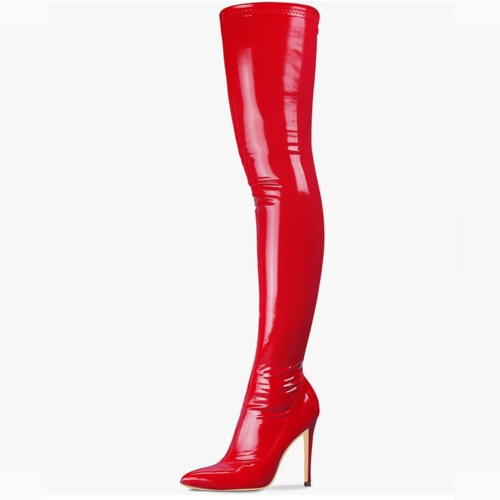 Thigh high red boots